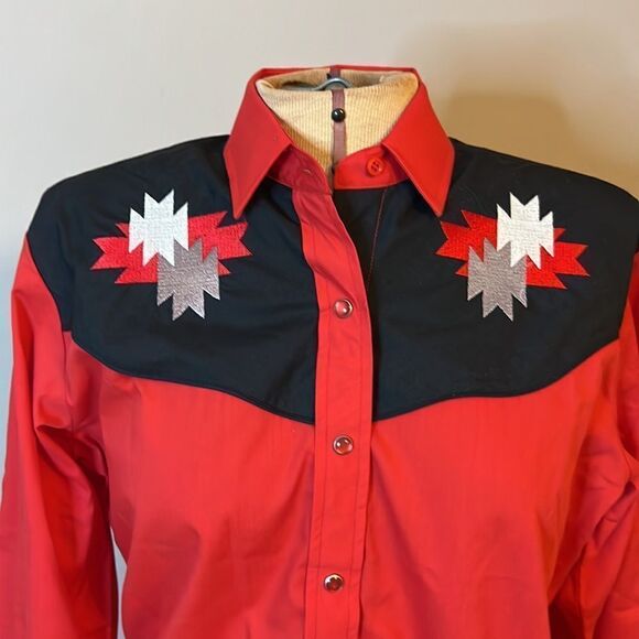 ELY Country Charmers Red & Black Embroidered Western Shirt - Size Small - Picture 1 of 12